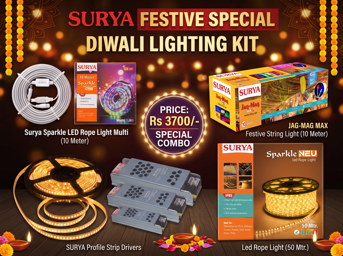 Surya Diwali lighting kit – rope lights, strip light and Jag Mag string lights